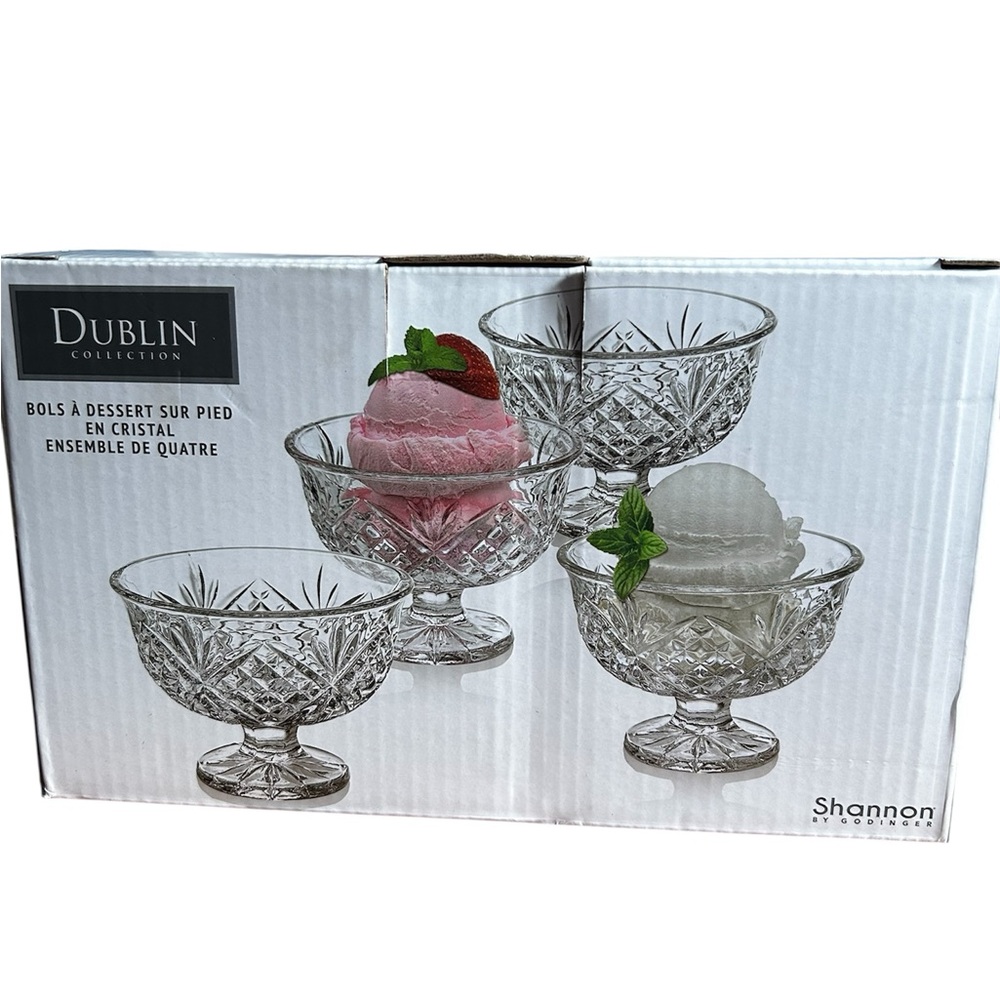 Godinger Dublin Crystal Set of 4 Dessert Bowls - Clear BNIB